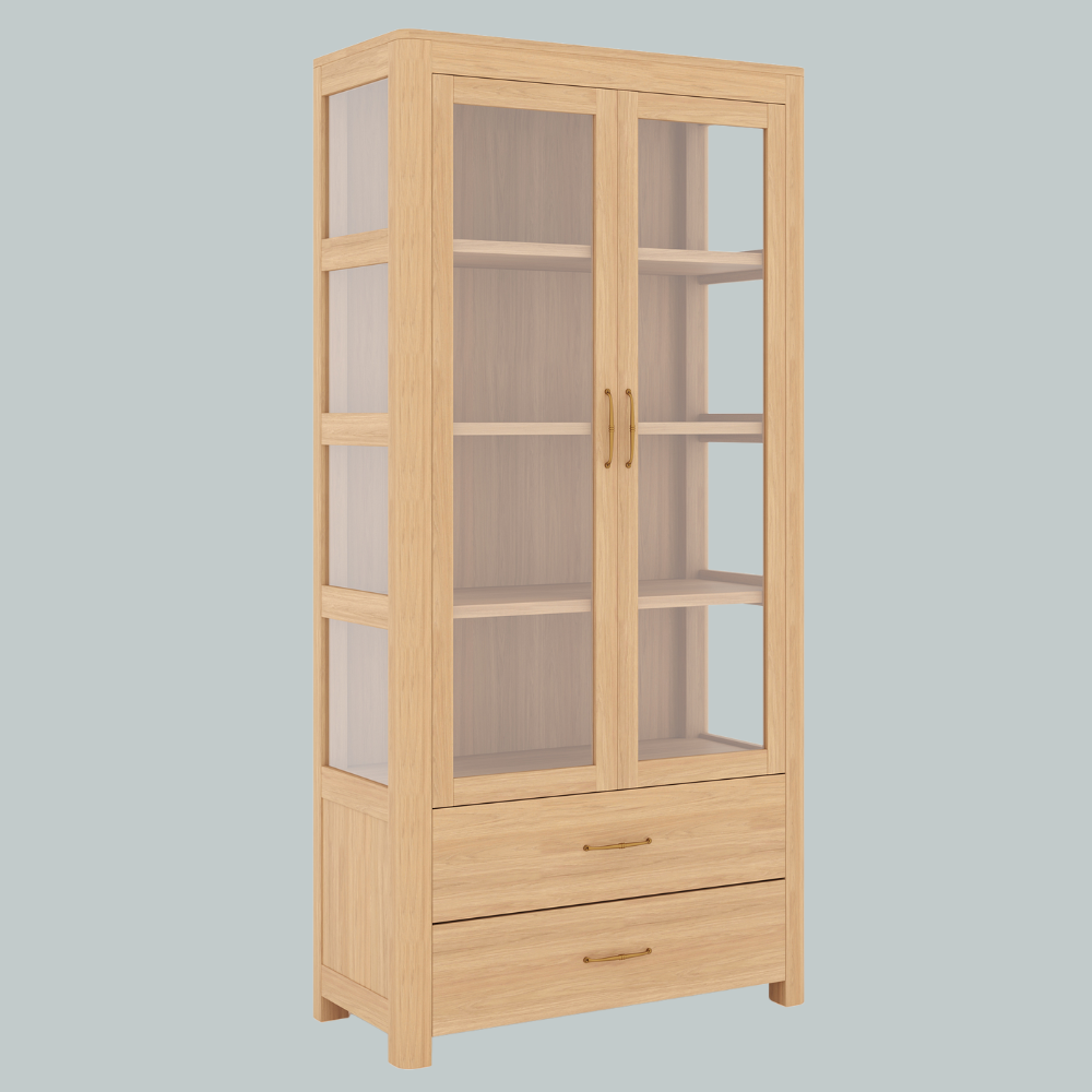 Glass Door Wooden Almirah Storage Cabinet