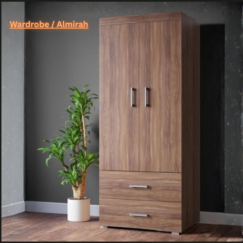Oaklyn Compact Wooden Wardrobe with Drawers | Walnut Finish | SRK Modular Furniture