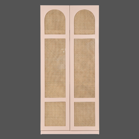 Modern Wood Wardrobe with Natural Rattan Door Panels
