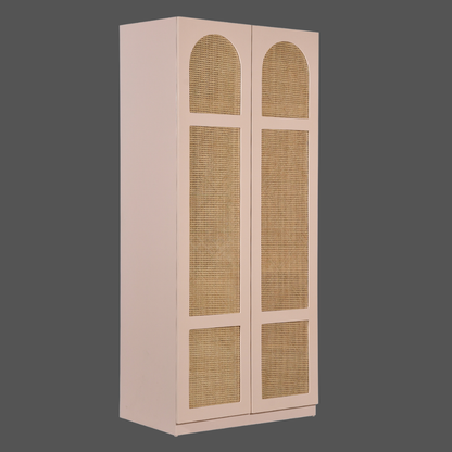 Modern Wood Wardrobe with Natural Rattan Door Panels