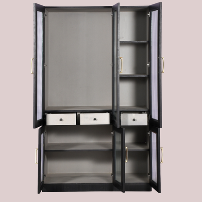 Elegant Fluted Glass Storage Cabinet with Matching Console Tables