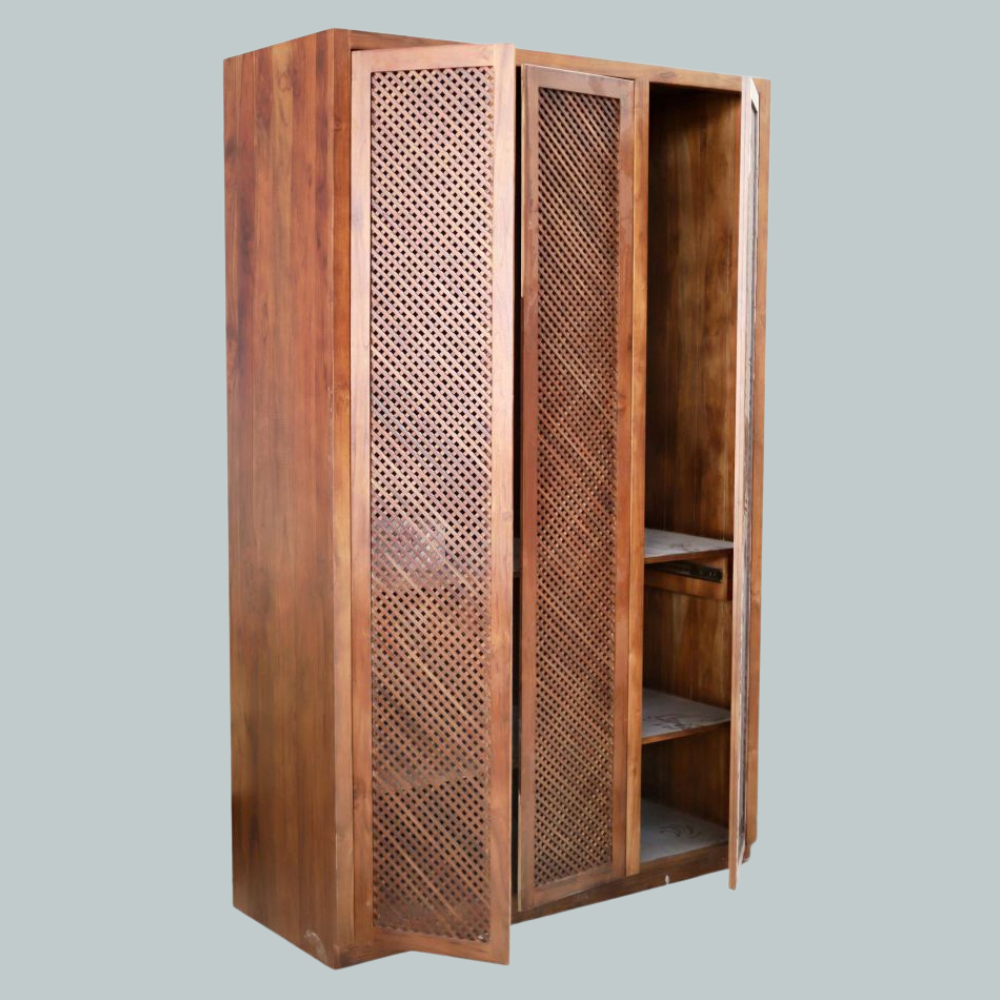 Rectangle Sagwan Wood Wardrobe/ Almirah With Caning Doors