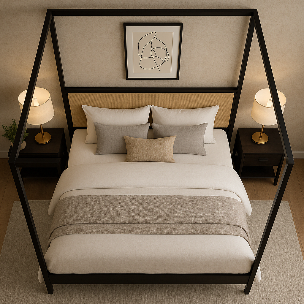 Minimalist Canopy Bed – Black Metal Frame