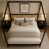 Minimalist Canopy Bed – Black Metal Frame