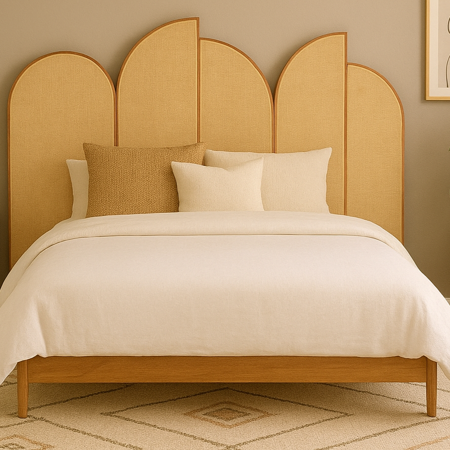 Rattan Arched Panel Wooden Bed