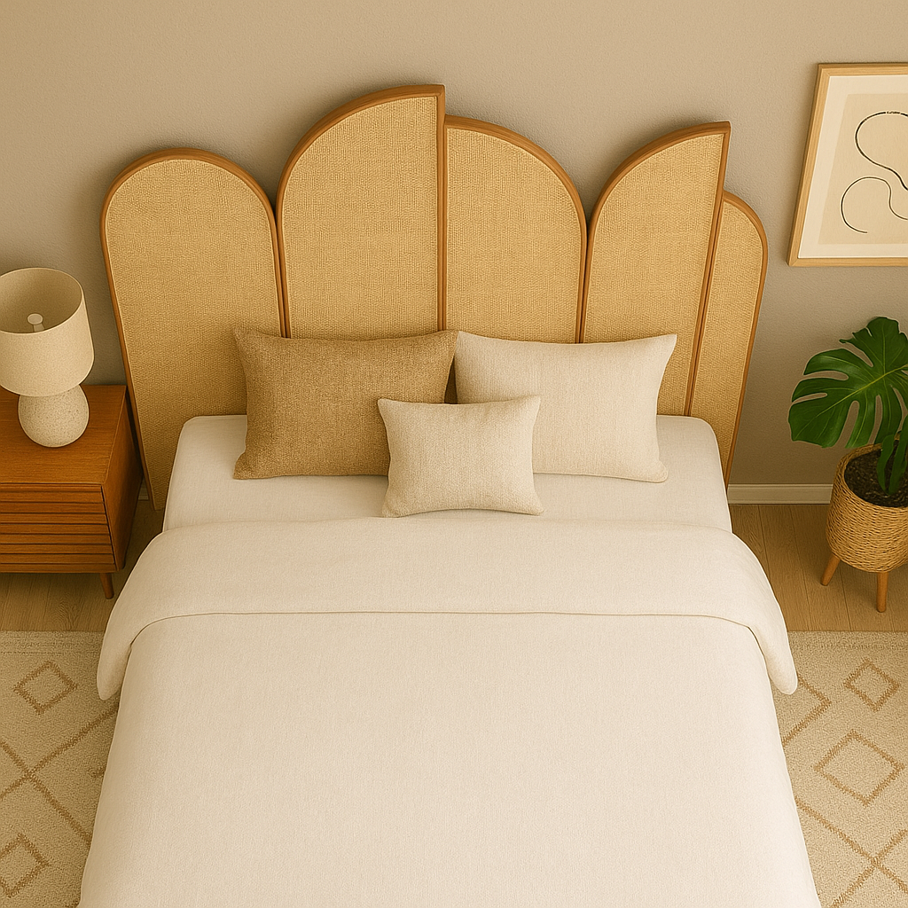 Rattan Arched Panel Wooden Bed