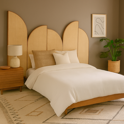 Rattan Arched Panel Wooden Bed