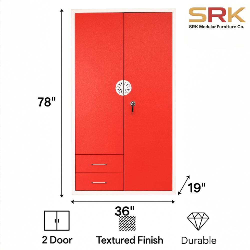 Industrial Metal Storage Locker | 2-Door Steel Almirah with Drawers | SRK Modular Furniture