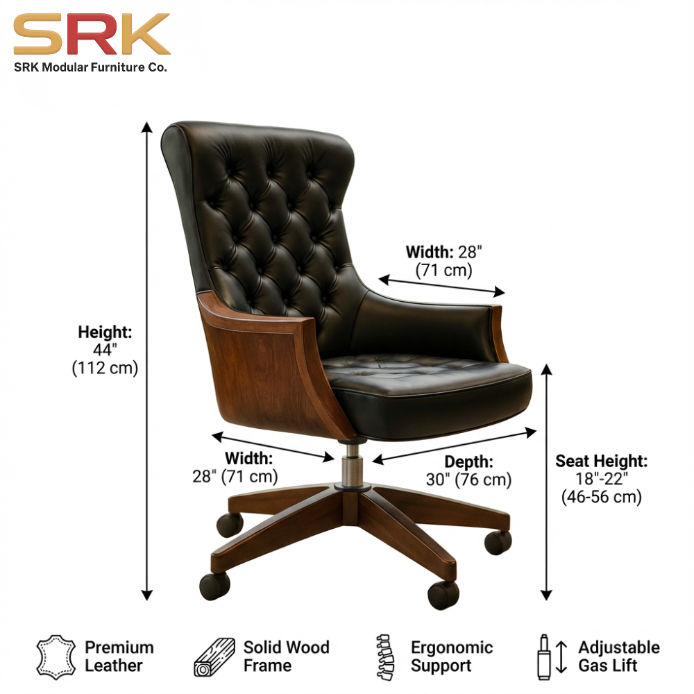 Executive Leather Office Chair | Solid Wood Frame & Tufted High-Back Design | SRK Modular Furniture