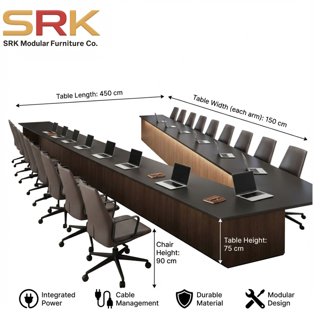 Executive Conference Table | Matte Black & Walnut Finish Boardroom Desk | SRK Modular Furniture