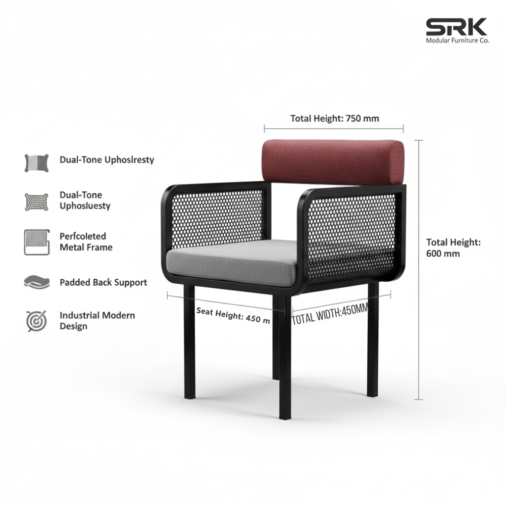 Modern Mesh Accent Chair | Black Metal Frame with Upholstered Cushion & Backrest | SRK Modular Furniture