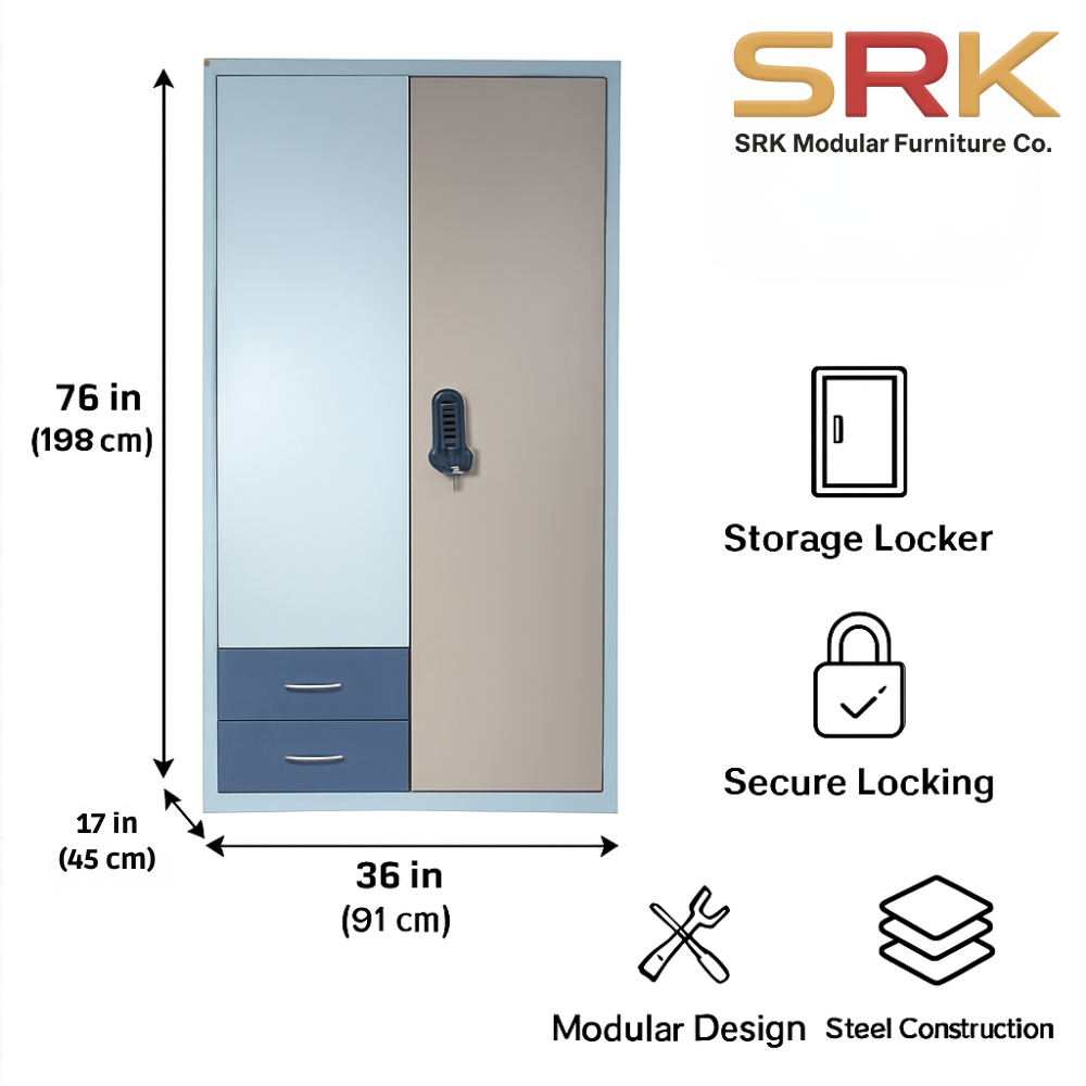 Industrial Metal Storage Locker | 2-Door Steel Almirah with Drawers | SRK Modular Furniture