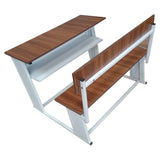 Dual Desk For School Students In Metal Frame Wooden Top