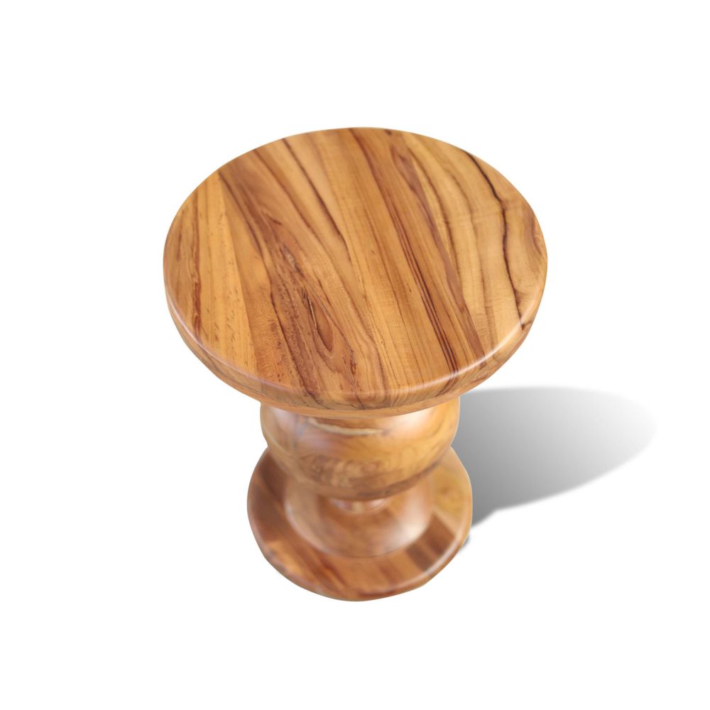 Side table in sagwan wood curved base design round top natural finish