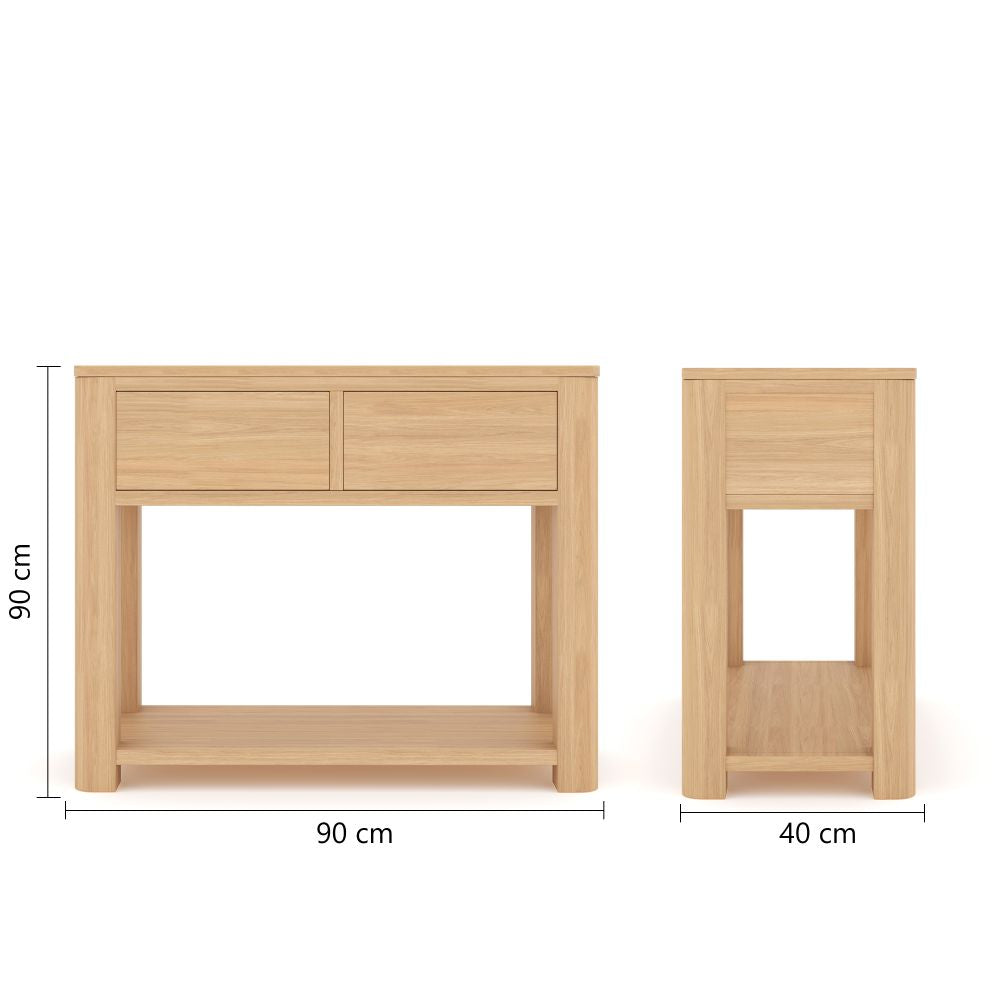 Console Unit With Two Drawer in Oak Wood Finish  Size Console Table