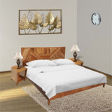 Wooden Bed Mid Walnut Color  Minimalist Queen Size (6X6 ft) bed Teak Finish with Zig -Zag Panal