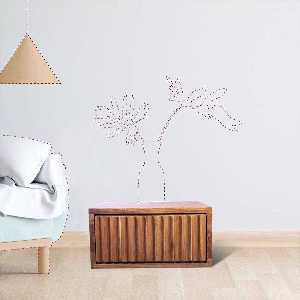 Bedsite drawer sagwan wood fluted front with natural finish
