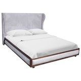 Wooden leather bed in rectangle