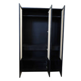 TEAK WOOD  RATTAN CANING WITH GLASS SHUTTERS  WARDROBE  ALMIRAH STORAGE CABINET. FULL HEIGHT 8 FT