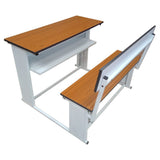 Dual Desk For School Students In Metal Frame Wooden Top