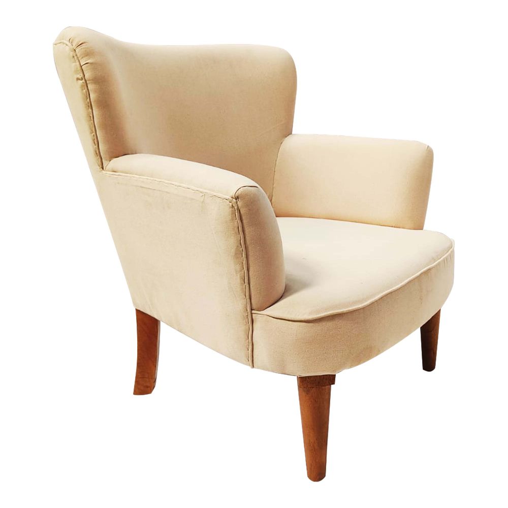 winged upholstered Armchair cushioned lounge chair solid wood legs living room bed room chair
