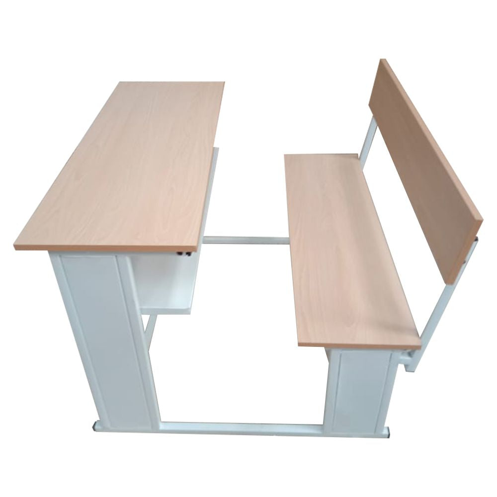 Dual Desk For School Students In Metal Frame Wooden Top