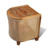 BEDSIDE TABLE HALF ROUND CURVED  SAGWAN WOOD RATTAN CANING WITH SHELF