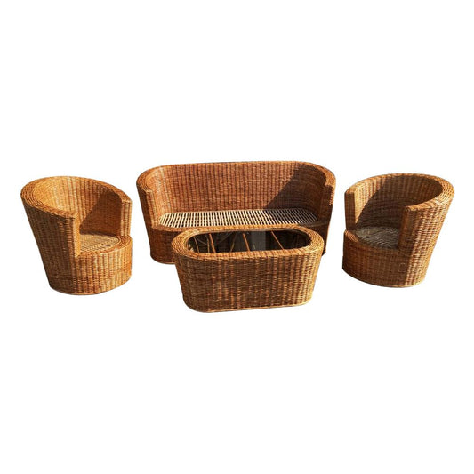 Wooden Chair in Rattan Cane Set of sofa And 2 Single Seater and Center Table