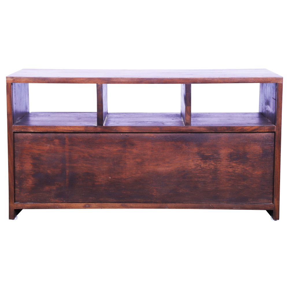 Double Colour Solid Wooden TV Table with Secured Metal Legs Desk for Living Room White painted shutters and walnut finish body