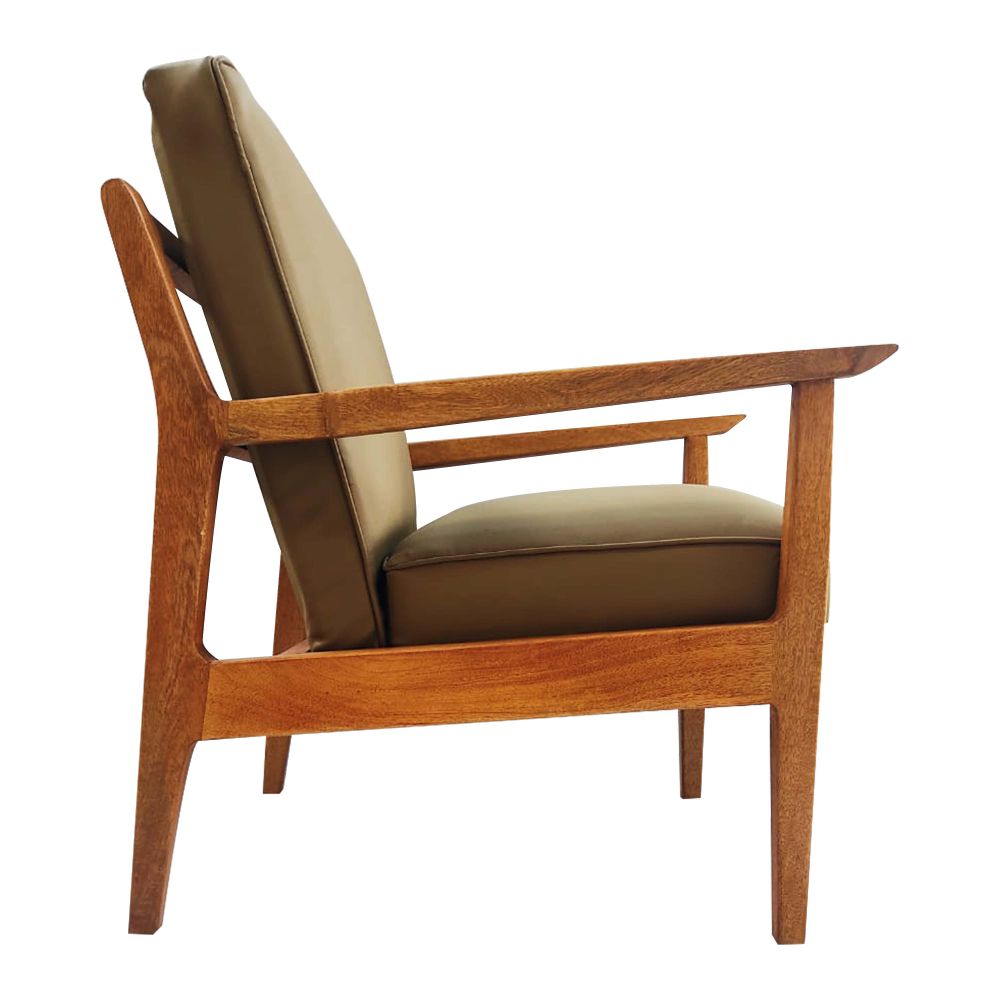 Vintage teak finish chair with upholstery for lounge and living room