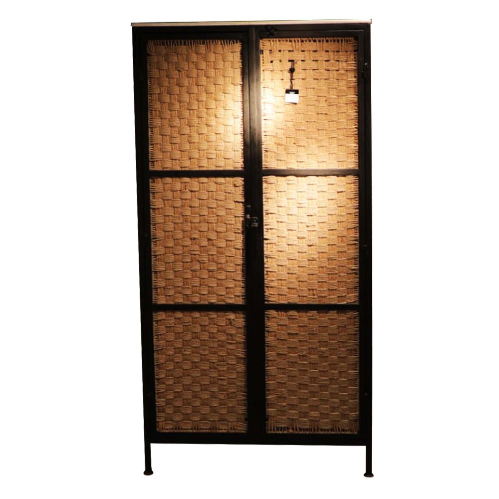 Modern Cane Two Door Almirah Wardrobe storage cabinet on metal legs
