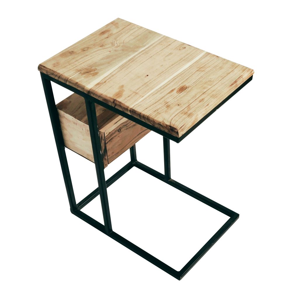 Mango Wood Storage Bedside Table Metal Side Table