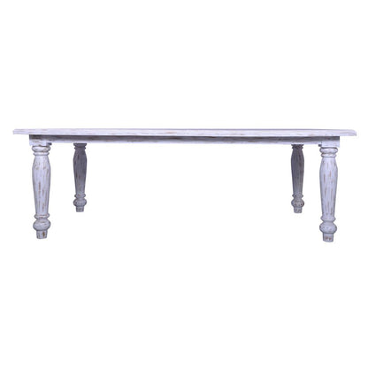 White distressed dining table farm house villa center table in sagwan wood