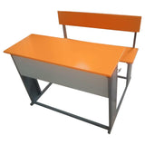 Dual Desk For School Students In Metal Frame Wooden Top