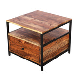 Sagwan wood furniture modern designer bedside able one drawer with storage in weather wood finish