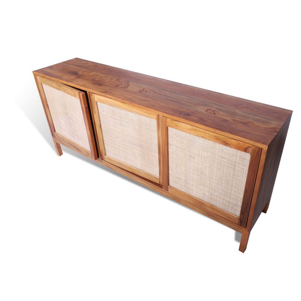 Natural sagwam wood stylish cabinet sid board cane rattan console with storage