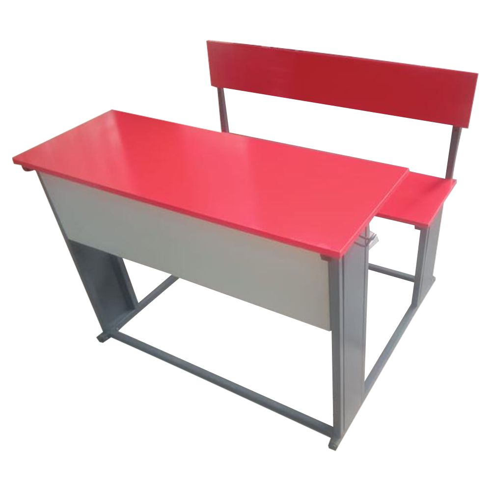 Dual Desk For School Students In Metal Frame Wooden Top