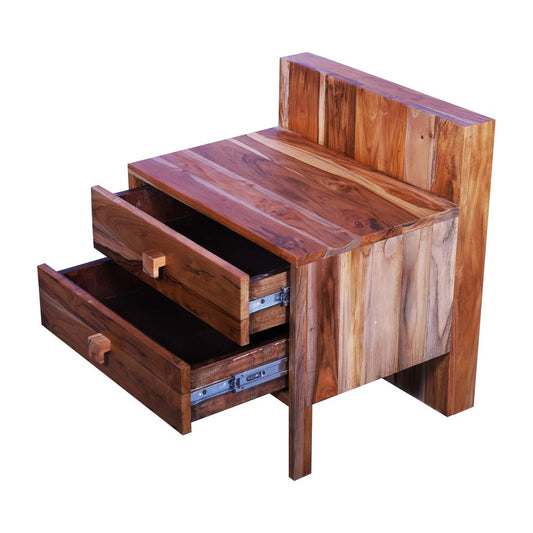 Home furniture sagwan wood bedside end table with drawer natural finish