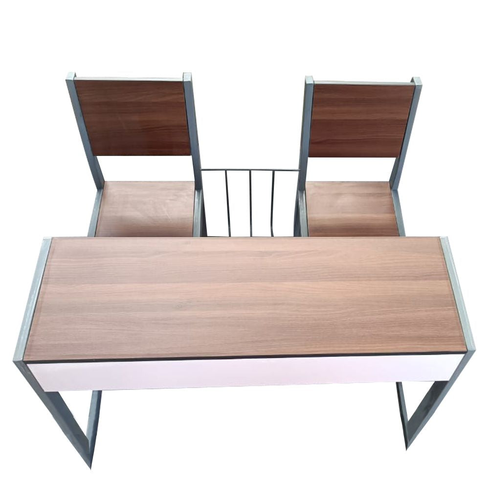 Dual Desk For School Students In Metal Frame Wooden Top