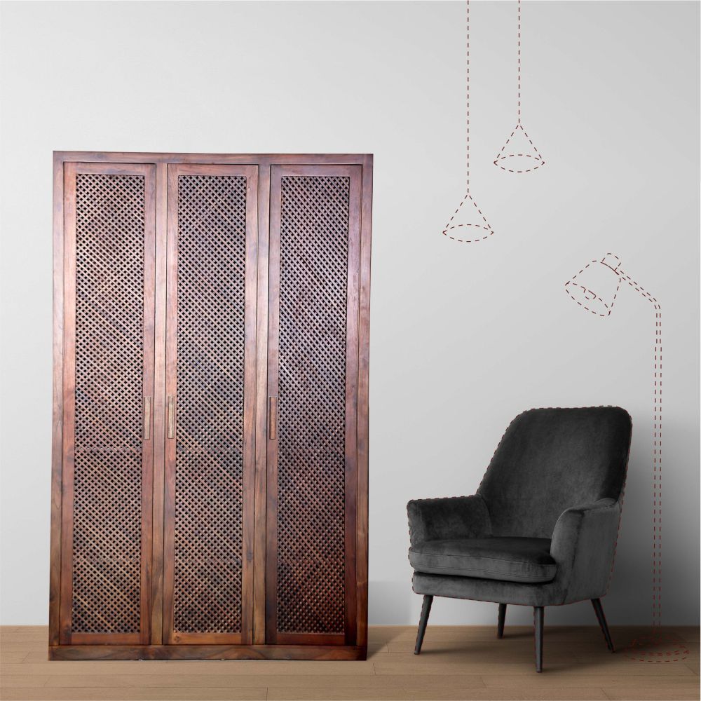 Rectangle Sagwan Wood Wardrobe/ Almirah With Caning Doors