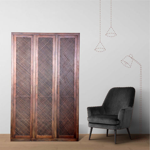 Rectangle Sagwan Wood Wardrobe/ Almirah With Caning Doors