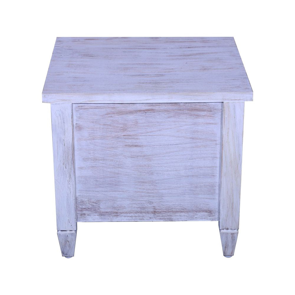 Sagwan wood  three drawer antique design  Bedside table with white distress