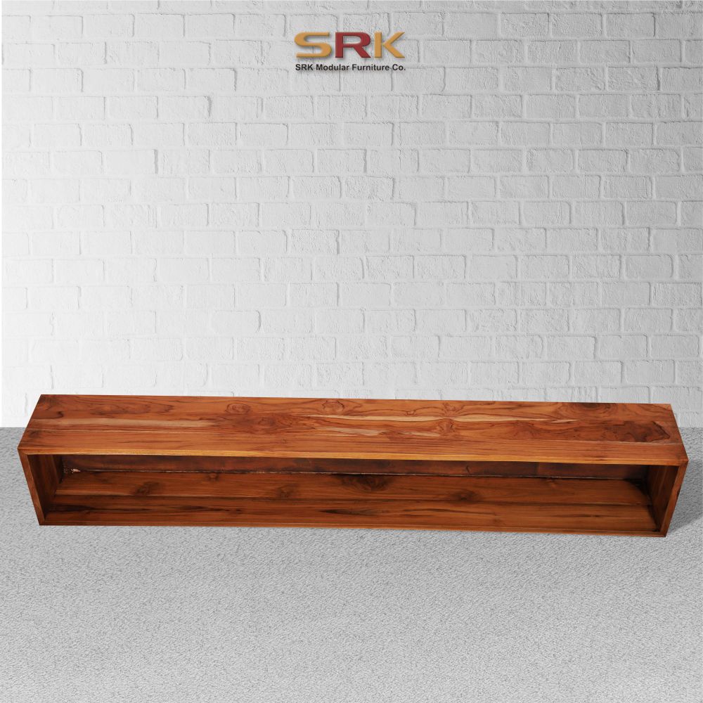 Floating Media Console Table with Solid Walnut Finish