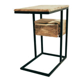 Mango Wood Storage Bedside Table Metal Side Table