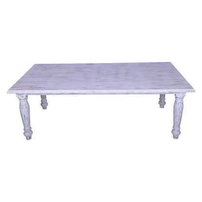 White distressed dining table farm house villa center table in sagwan wood