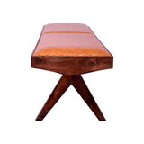 Leather  Seating Bench Natural  Wood Finish For Living Room