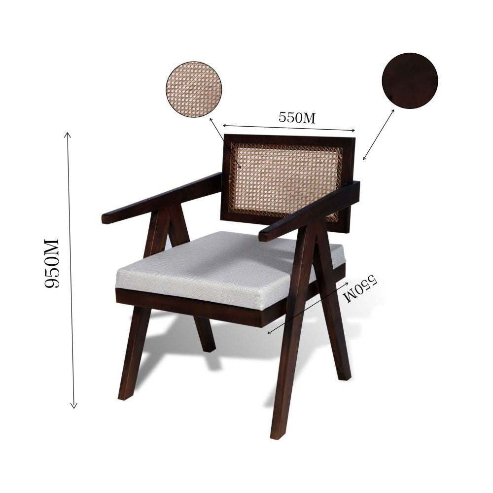 STYLISH LOUNGE CHAIR CANING BACK SAGWAN WOOD FRAME BACK SEAT WITH CUSHION
