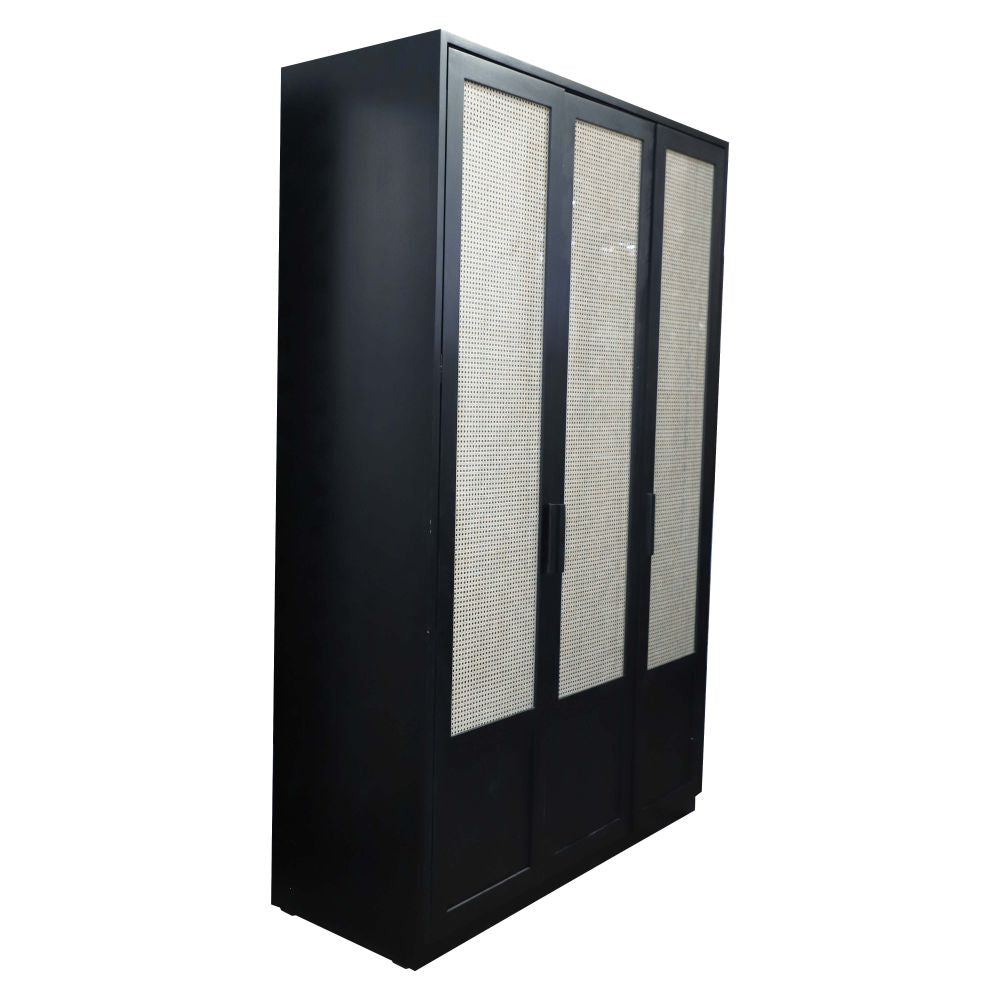 TEAK WOOD  RATTAN CANING WITH GLASS SHUTTERS  WARDROBE  ALMIRAH STORAGE CABINET. FULL HEIGHT 8 FT