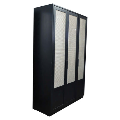 TEAK WOOD  RATTAN CANING WITH GLASS SHUTTERS  WARDROBE  ALMIRAH STORAGE CABINET. FULL HEIGHT 8 FT