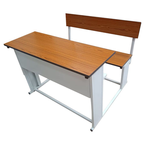 Dual Desk For School Students In Metal Frame Wooden Top